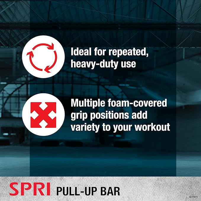 SPRI Pull Up Bar - 8-Grip and 12-Grip Door Frame Mounting Pull-Up Bar for Versatile Workouts - Rugged Steel Frame with Foam Handles - Supports 300 Pounds - Fits Door Frames Up to 32 in. Wide – Black
