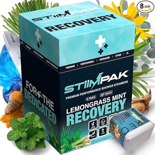Shower Steamers | Recovery | XL 80g Post-Workout & Sinus Relief | Eucalyptus, Tea Tree, Turmeric, Arnica, Caffeine, Menthol | Maximum Strength Aromatherapy | Allergies, Cold & Flu (8 Pack)