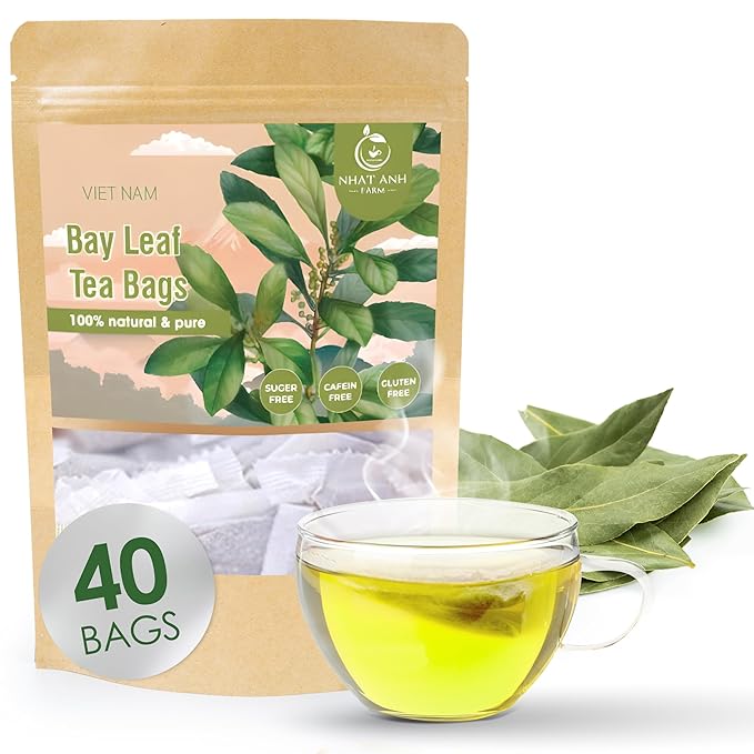 NHAT ANH FARM - Premium Bay Leaf Tea Bags, 40 Tea Bags, 100% Natural Dried Bay Leaf, Naturally Sweet Herbal Tea, Sugar-Free, Caffeine-Free, No Additives.