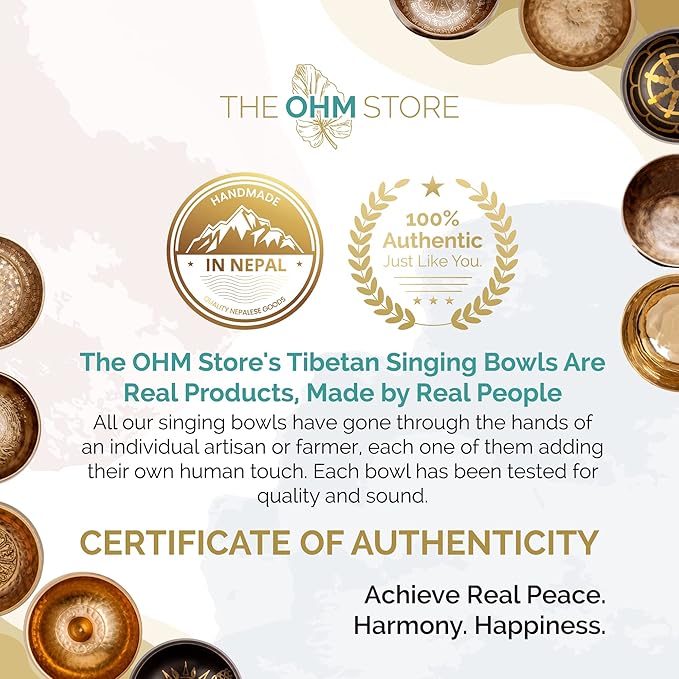 Tibetan Singing Bowl Set by The Ohm Store with 'Medicine Buddha' Engraving — Meditation Sound Bowl and Wooden Striker Handcrafted in Nepal — Spiritual Gift for Women and Men