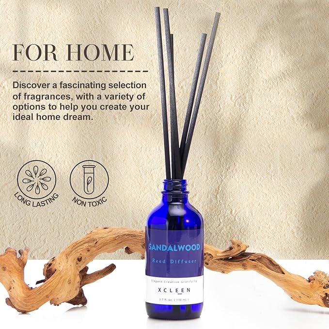 Reed Diffuser Set with Sticks, Sandalwood Scented Oil Diffuser for Bathroom, Room Fresheners, Home Fragrance Bedroom Office Decor & Gift