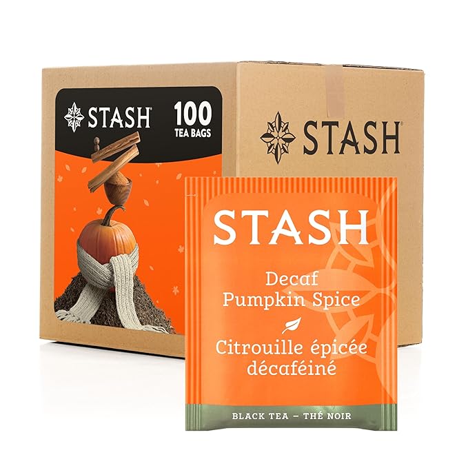 Stash Tea Decaf Pumpkin Spice Black Tea, Box of 100 Tea Bags