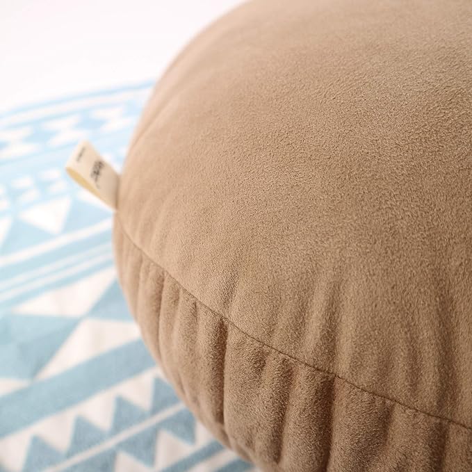 Round Throw Pillows Down-Like Polyester Filling Super Soft Ultra Fluffy Feather-Like Touching Decorative Circle Floor Cushion for Couch Bed Sofa Office Car, 1 Piece (16x16 Inches, Khaki)