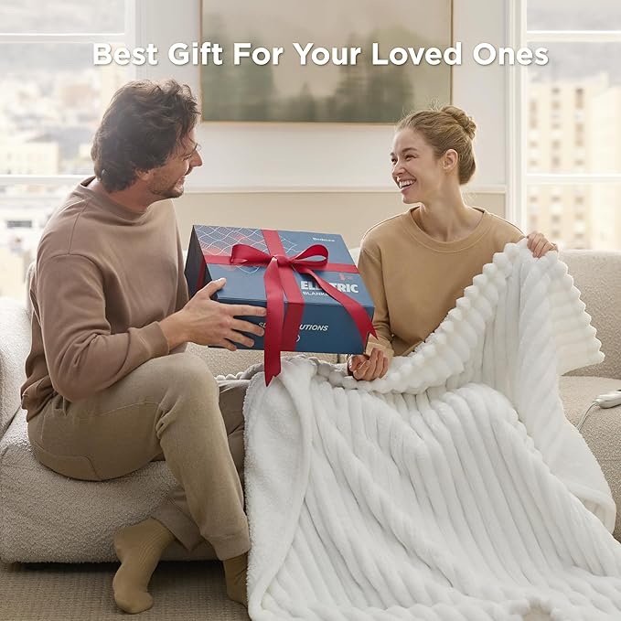 Bedsure Heated Blanket Electric Throw - Thick Striped Flannel Electric Blanket, Heating with 4 Time Settings, 6 Heat Settings, and 3-Hour Timer Auto Shut Off, Gift for Grandma (50x60 inches, Green)