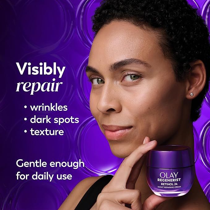 Olay Retinol Night Cream for Women, Anti-Aging Face Moisturizer, Fragrance-Free, Gift for Women, Non Greasy - Anti-Wrinkle, Hydrating Skin Care - Triple Collagen Cream, Peptide, Niacinamide, 1.7oz