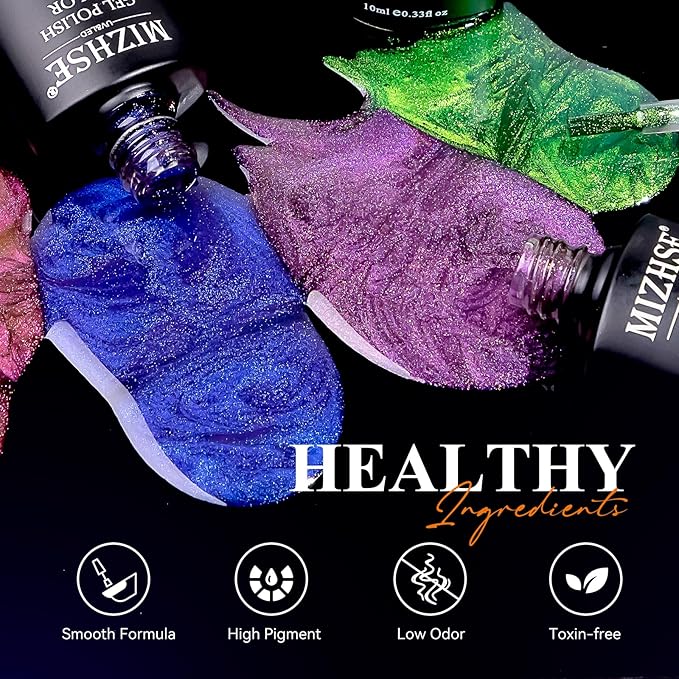 MIZHSE 9D Cat Eye Gel Nail Polish, Magnetic Cat Eye Gel Polish Set, 10ml*6 with 2 Magnets, Classic Colors Chameleon Magic Galaxy Effect Soak off Nail Art, Sparkle Stunning Gel Polish Gift for Women
