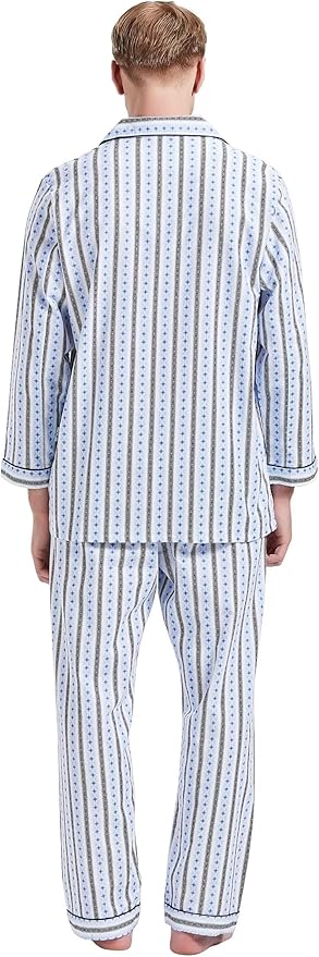 GLOBAL Men's Pajamas Sets 100% Cotton Flannel Sleepwear Long-Sleeve top & Bottom