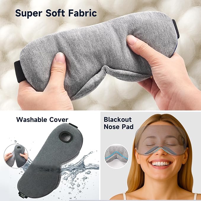 Ezona Cotton Cordless Heated Eye Mask, 2000mAh Warm Eye Compress Mask for Dry Eyes, Washable Eye Heating Pad for Travel, MGD,Blepharitis, Sinus Migraine with 10W Charger（Gray）