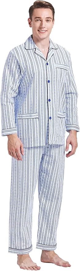 GLOBAL Men's Pajamas Sets 100% Cotton Flannel Sleepwear Long-Sleeve top & Bottom