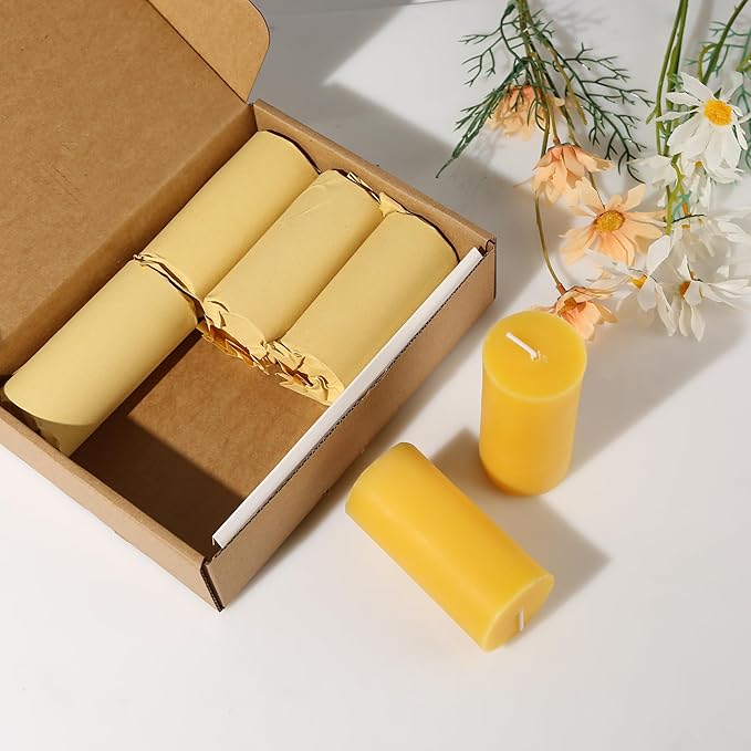 6 Pack Natural Beeswax Pillar Candles,100% Pure Beeswax Candles-210 Hours Long Burning,Organic Bees Wax Candles for Home,Paryer,Parties,Unscented Dripless Smokeless Beeswax Candle Bulk 2x4in