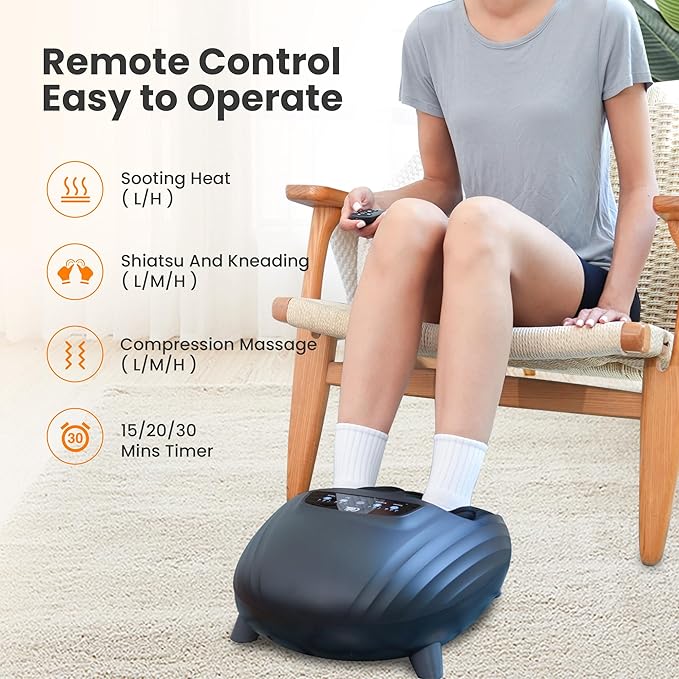 CILI Foot Massager with Heat, Shiatsu Foot Massage Machine for Plantar Fasciitis Neuropathy, 3 Sole & Instep Heating Levels, 3 Intensity Adjustable, Up to Size 14, Gifts for Him Her