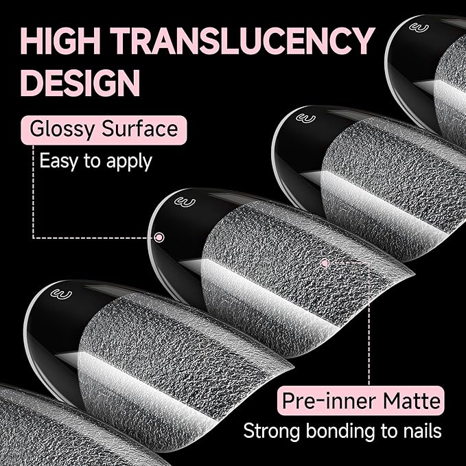 UNA GELLA Oval Round Nail Tips Half Matte 504pcs Short Oval Round Gel Nail Tips Easily Nail Extension for False Fake Acrylic Press On Nails, 12 Sizes Short Gelly Tips