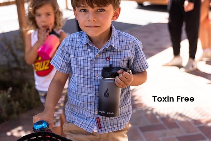 HYDRO CELL Stainless Steel Insulated Water Bottle with Straw - For Cold & Hot Drinks - Metal Vacuum Flask with Screw Cap and Modern Leakproof Sport Thermos for Adults (Graphite/Black 14oz)