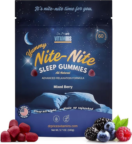 Dr. Price Sleep Gummies for Adults – 3mg Melatonin, L-Theanine, GABA & Herbal Blend – Mixed Berry Flavor, Gluten-Free Sleep Aid – 60 Count