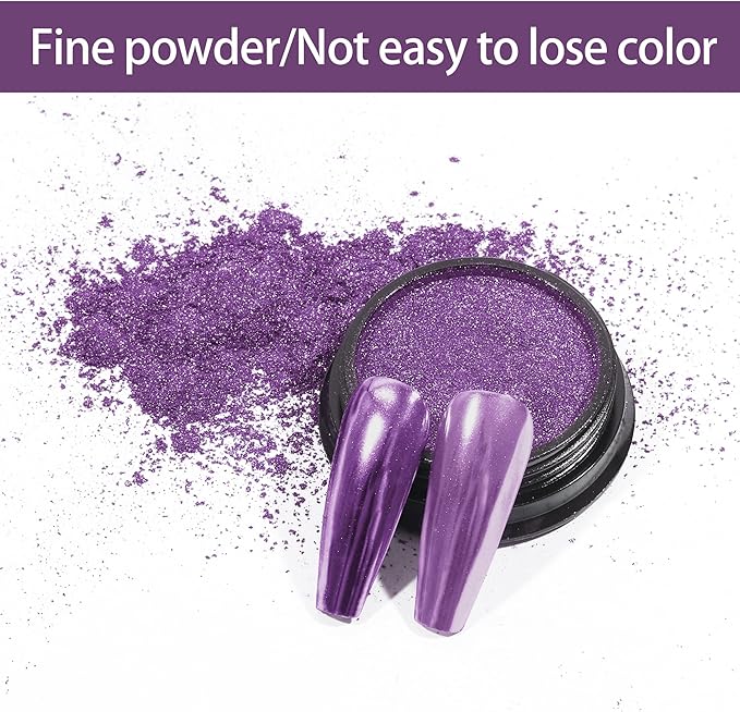 Artdone Chrome Nail Powder, Purple Iridescent Aurora Powder Metallic Mirror Effect Pigment Pearlescent Mermaid Pigment Pearl Glitter Dust Kit, Nail Art Decoration, Resin Craft