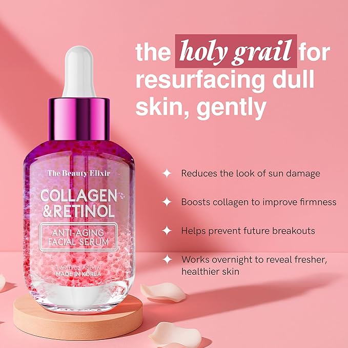 Collagen & Retinol Serum For Face - Ultra Hydrating, Restores, Smooths & Reduces Wrinkles - Dermatologist Tested, Natural Ingredients, Clean Beauty - Korean Skin Care - 1.69 Fl. Oz