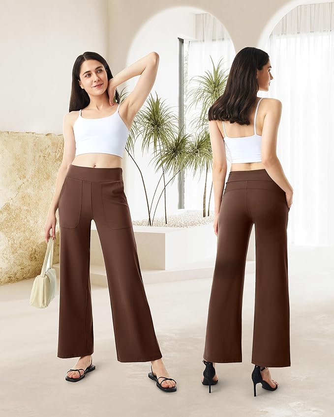 AFITNE Womens Wide Leg Yoga Pants with Pockets High Waist Stretch Dress Casual Pants Loose Lounge Sweatpants 28"/30"/32"
