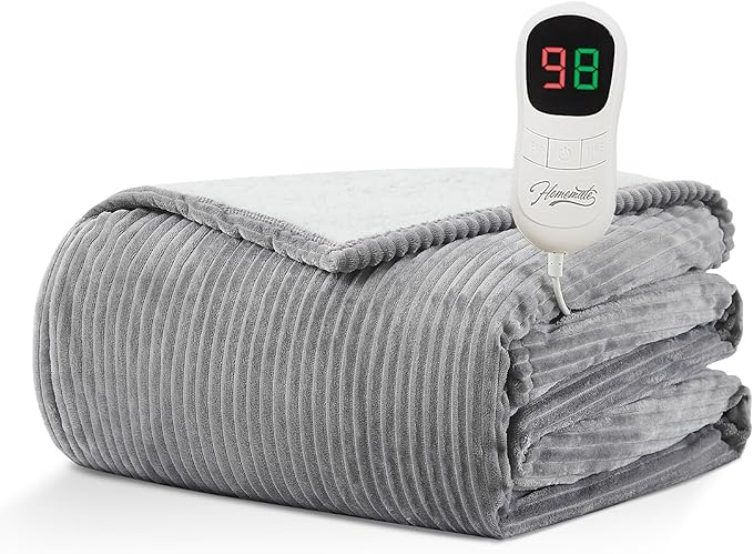 Homemate Electric Heated Blanket Twin Size - 62"x84" Heating Blanket Twin Size 1/2/4/6/8 Hours Auto-Off 10 Heat Level Over-Heat Protection Soft Flannel Sherpa ETL Certification