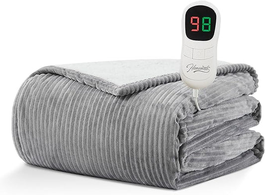 Homemate Electric Heated Blanket Twin Size - 62"x84" Heating Blanket Twin Size 1/2/4/6/8 Hours Auto-Off 10 Heat Level Over-Heat Protection Soft Flannel Sherpa ETL Certification