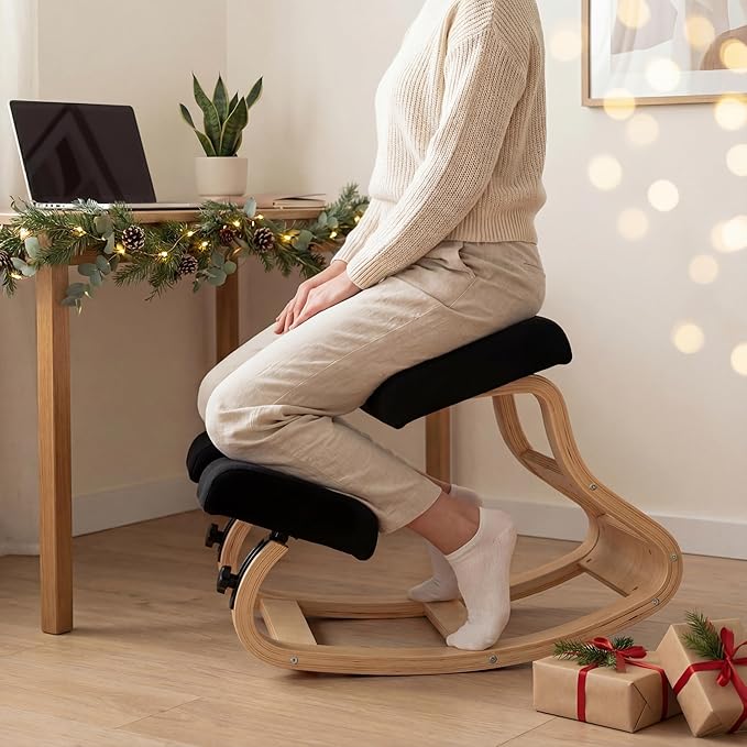 NYPOT Ergonomic Kneeling Chair with Adjustable Seats - Knee Chair for Posture Correction & Kneel Rocking Stool for Desk - Back Pain Relief and Support for Home and Office (Modern, Black Sand)