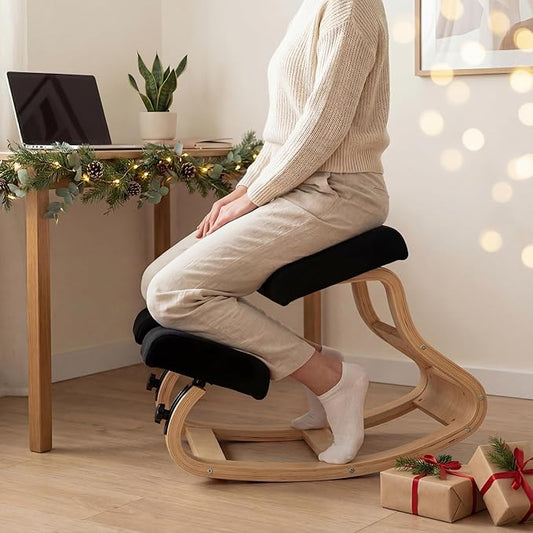 NYPOT Ergonomic Kneeling Chair with Adjustable Seats - Knee Chair for Posture Correction & Kneel Rocking Stool for Desk - Back Pain Relief and Support for Home and Office (Modern, Black Sand)