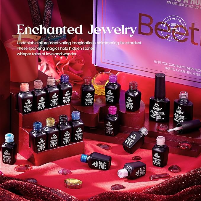 Beetles Winter Gel Polish Set 39Pcs Red Burgundy Blue Green Nude Pink Purple Gel Nail Polish with Base Top Coat for Manicure Lovers DIY at Home UV LED Needed Gift for Women Enchanted Jewelry