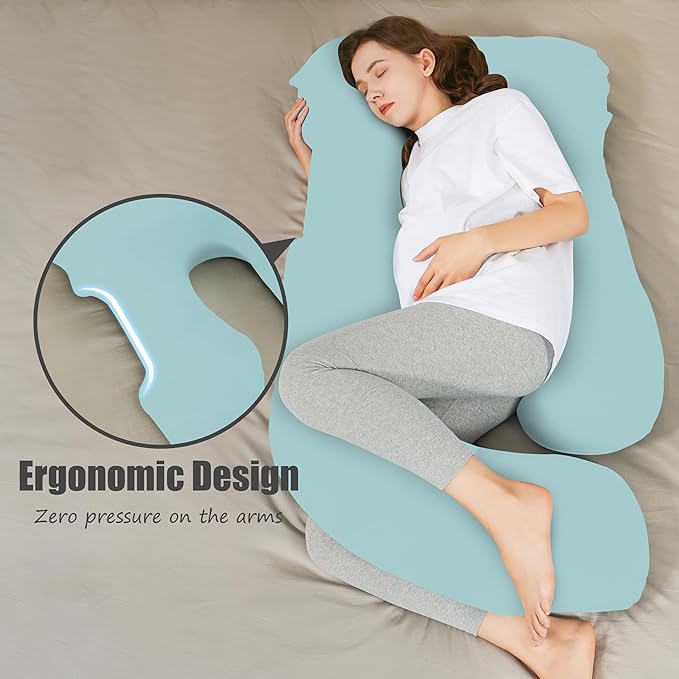 HIPHOP PANDA U-Shaped Pregnancy Pillow for Sleeping - Full Body Maternity Support Pillow with Cooling Removable Cover - Comfort for Back, HIPS, Legs, Belly - 57 Inch for Pregnant Women, Ice Blue