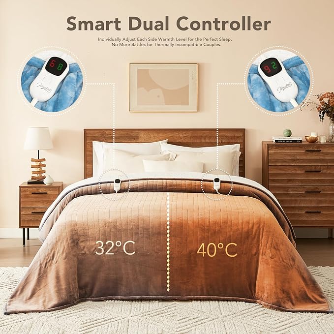 Homemate Heated Electric Blanket King Size - 100"x90" Heating BedBlanket Throw with 10 Heating Levels&8 Hours Auto Off, Fast Heating Over-Heated Protection Ultra Soft Flannel ETL Certified, Grey