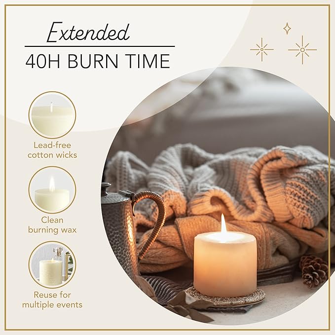 Melt Candle Pillar Candles, 3 Pack - Unscented Candles for Home, Church, Weddings, & More - 3" x 3", Ivory