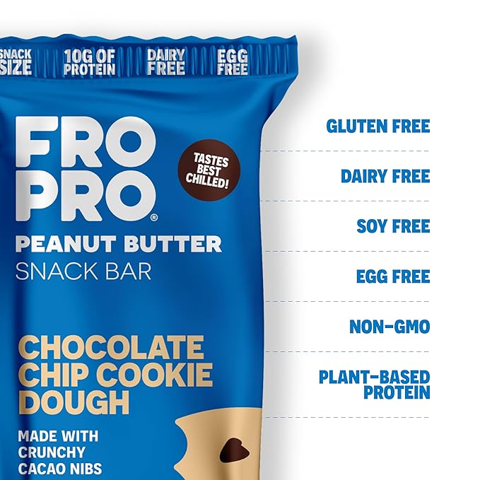 FROPRO Plant Protein Snack Bars - Plant Based Protein Bars, All-Natural, Gluten, Dairy, & Soy Free, High Protein Bars with Low Calories | Chocolate Chip, 24 Pack