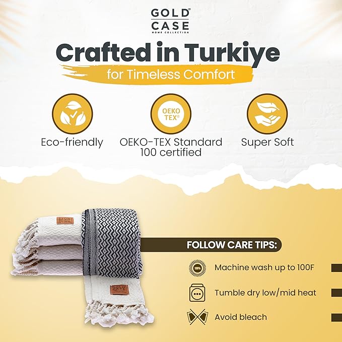 Gold CASE Turkish Hand Towels for Bathroom Set of 4–20x40''–100% Cotton Bathroom Hand Towels – Zeus Towel for Spa, Face, Tea & Dishcloth – Decorative Cloth – Black