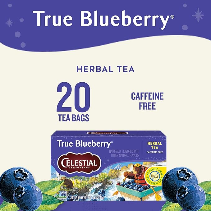 Celestial Seasonings True Blueberry Herbal Tea, Caffeine Free, 20 Tea Bags Box (Pack of 6)