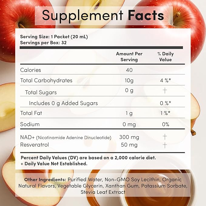 Vida Lifescience Liposomal NAD+ Liquid Supplement with Resveratrol – 32 Daily Packets – Supports Cellular Health & Wellness as You Age – Vegan, Gluten-Free, Non-GMO