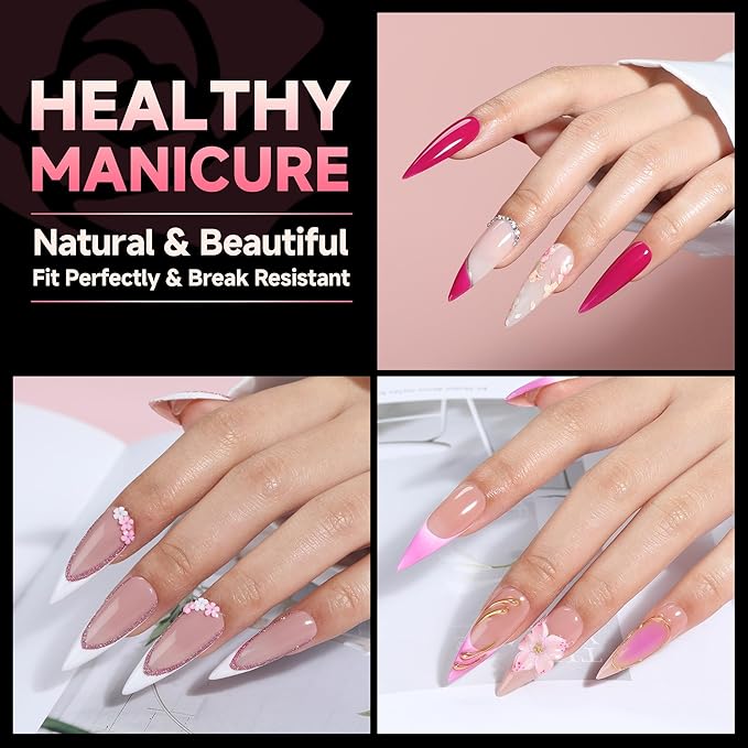 UNA GELLA Long Stiletto Gel Nail Tips Full Cover 120pcs Half Matte Nail Tips Long Stiletto Almond Fake Clear Nails Tips S tiletto Press on Nails for Nail Extensions Home Nail Art Salon 12 Sizes