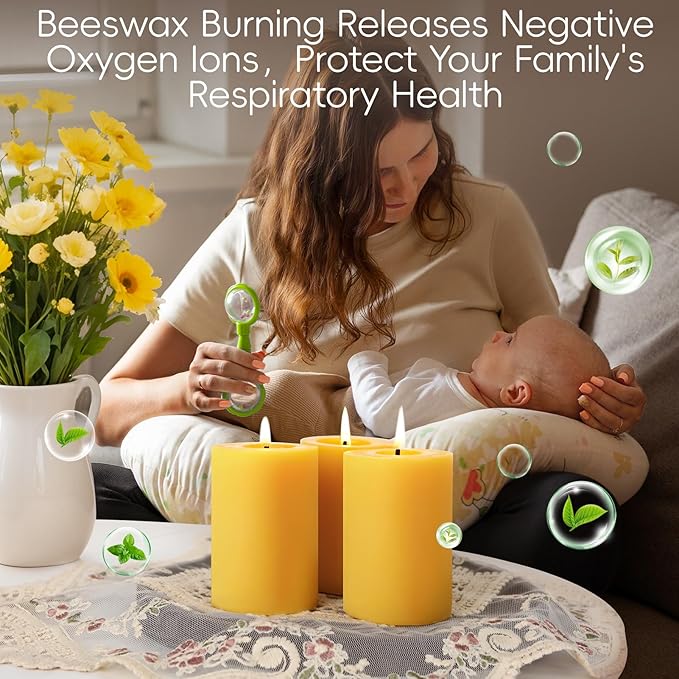 Natural Beeswax Pillar Candles,100% Pure Beeswax Candles-96 Hours Long Burning,Unscented Bees Wax Candles for Home,Prayer,Emergency,Dripless Smokeless Organic Pillar Candles Bluk-2x3in-3pack