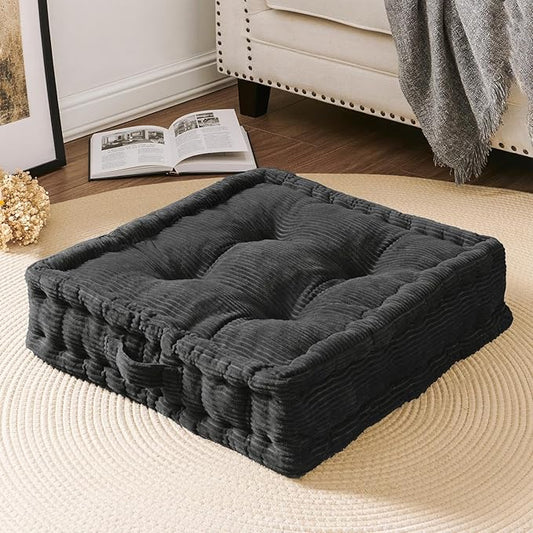 Square Floor Pillows for Adults Kids - Meditation Floor Pillow Seating Cushion - Tufted Floor Cushion with Shredded Foam & Velvet Cover, 1 Pack, 20x20 Inch, Gray