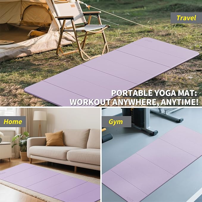8mm Extra Large Foldable Yoga & Fitness Mat(74" x 31.5" x 0.32"), Double-Sided Non Slip & Lightweight Pilates Mat, Thick Wide Exercise Mats for Woman Man Kids, Portable Workout Mats for Travel, Studio or Home Use