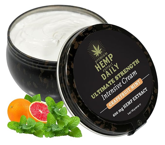 Premium Hemp Extract Daily Ultimate Strength Intensive Cream - Muscle, Knee, Joints, Back, Neck and Shoulder Rub - Organic Ingredients, Topical Lotion with Essential Oils - Grapefruit Mint, Single 5oz