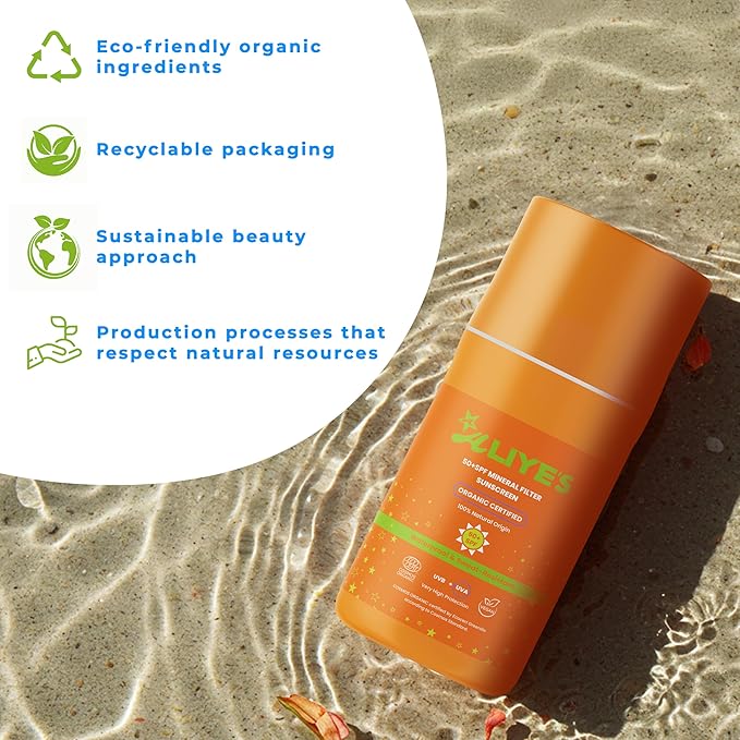 Aliye’s Organic Sunscreen SPF 50+ | Ecocert Cosmos Certified | 100% Mineral & Vegan Sun Protection | Safe for Sensitive Skin | 50ml (White)
