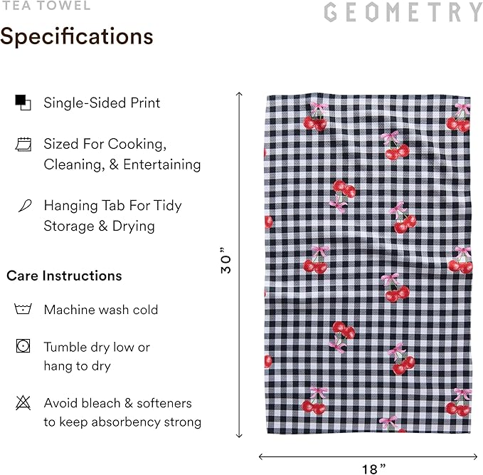 GEOMETRY Spring Kitchen Towels - Quick Dry Microfiber Cloth Spring & Summer Dish Towels for Kitchen Drying - Premium Quick Dry Towel - Cherry Bow 18" x 30" (1 Pack)