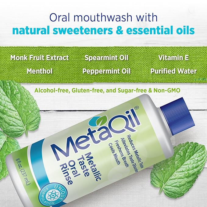 MetaQil Oral Rinse, Proven to Relieve Metallic, Bitter and Other Taste Disorders, Made from 8 Core Ingredients, Cools and Freshens Breath, Available in 8 oz Bottle, 1 Count
