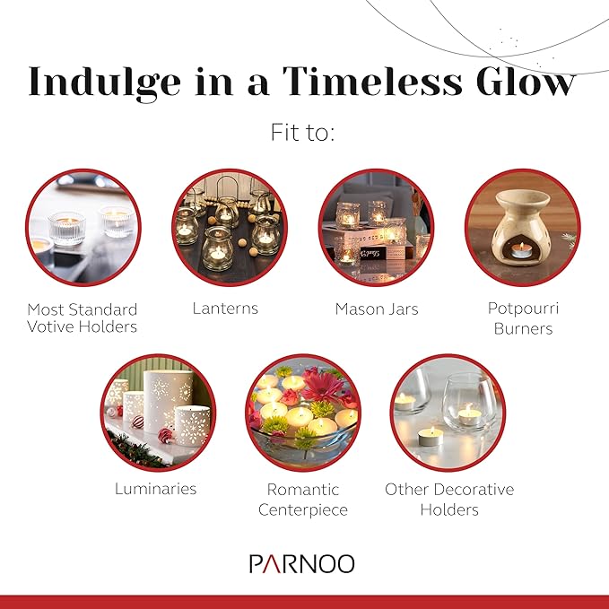 Tea Light Candles in Metal Cups - 6 Hours Clean, Long Burning White Unscented Tea 250 Votive Candles Bulk for Romantic Dinner, Wedding, Spa & Hotels by PARNOO