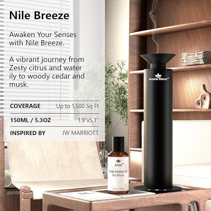 Aroma Diffuser Oil - Nile Breeze | Inspired by JW Marriott Hotel Scent | Hotel Fragrance Oil Essential Oil Blend for Aromatherapy Machines | Citrus, Jasmine & Cedarwood | for Large Rooms | 5.3 fl oz
