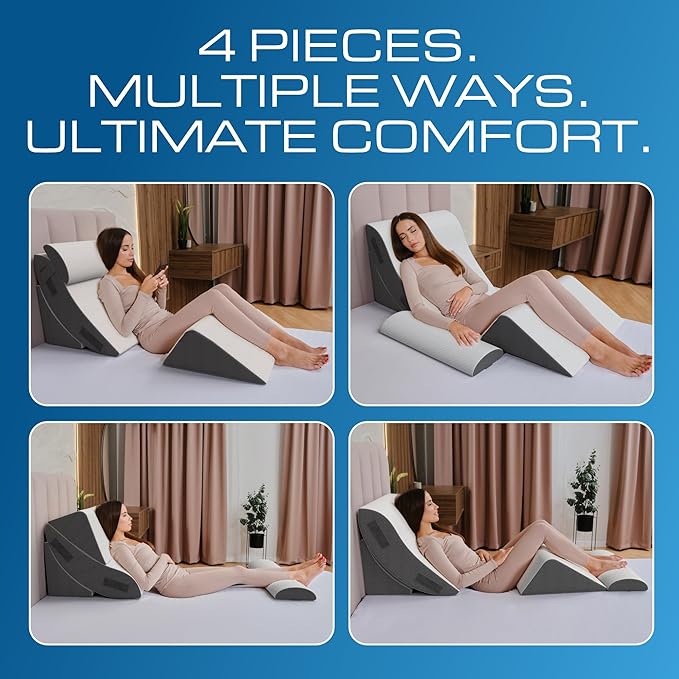 Kolbs Bed Wedge Pillow Chic Jacquard Cover for Sleeping and Acid Reflux, Heartburn (4 Piece Wedge Set)