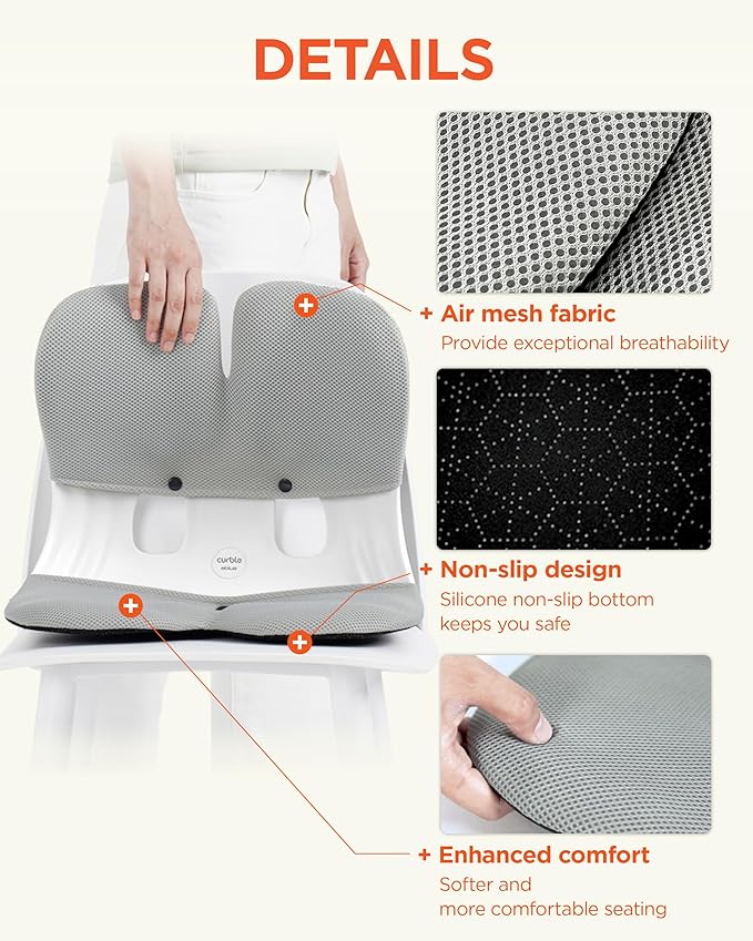 curble Grand Cover, Detachable Cover for Adult Chair, Ergonomic Chair Back Support and Lumbar Support (Grey)