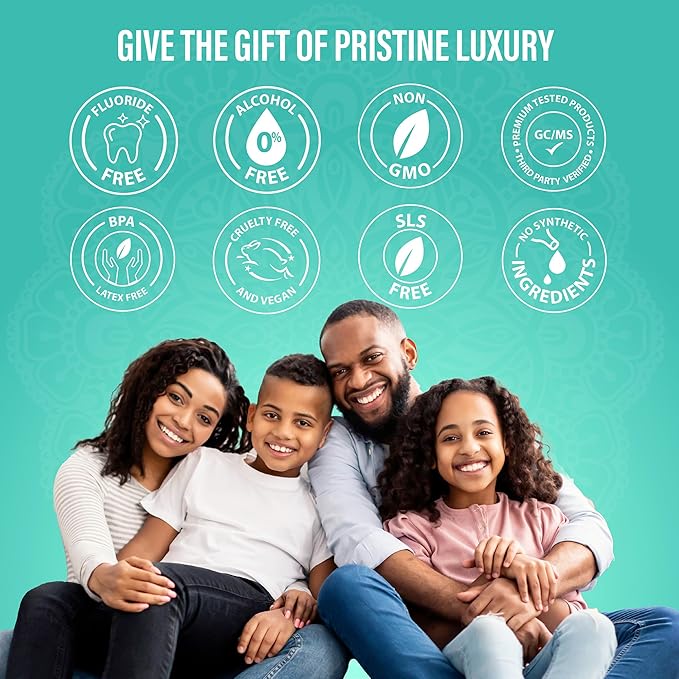 GuruNanda Family Complete Oral Care Set – The Ultimate Routine with Oil Pulling, Toothbrush, Toothpaste, Tongue Scraper, Floss Picks, Mouthwash & Whitening Strips