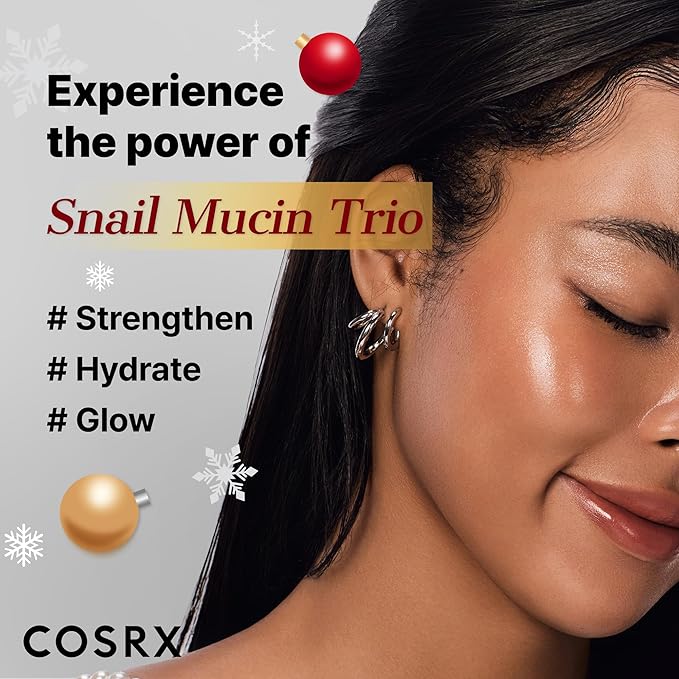 COSRX Snail Mucin Limited Holiday Gift Set with Snail Mucin Repairing Serum, Moisturizer & Collagen Face Mask, Korean Skin Care Set, Stocking stuffers, Self Care Gifts, Amazon Exclusive