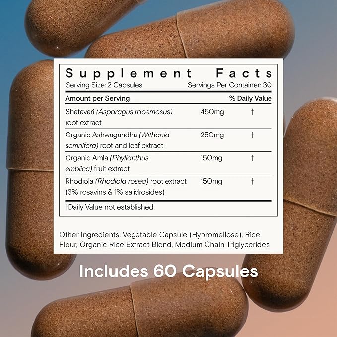 Moon Juice - SuperYou - Bottle (60 Capsules) - Energy, Mood & Focus - Organic Ashwagandha Supplements - Cortisol Reducer - Reusable Glass Bottle - 3rd Party Tested - 100% Traceable - Vegan & Non GMO