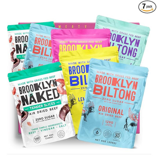 Brooklyn Biltong Carnivore Holiday Gift Snack Box, Air Dried Grass Fed Beef, South African Beef Jerky - Whole30, Paleo, Keto, Gluten Free, Made in USA