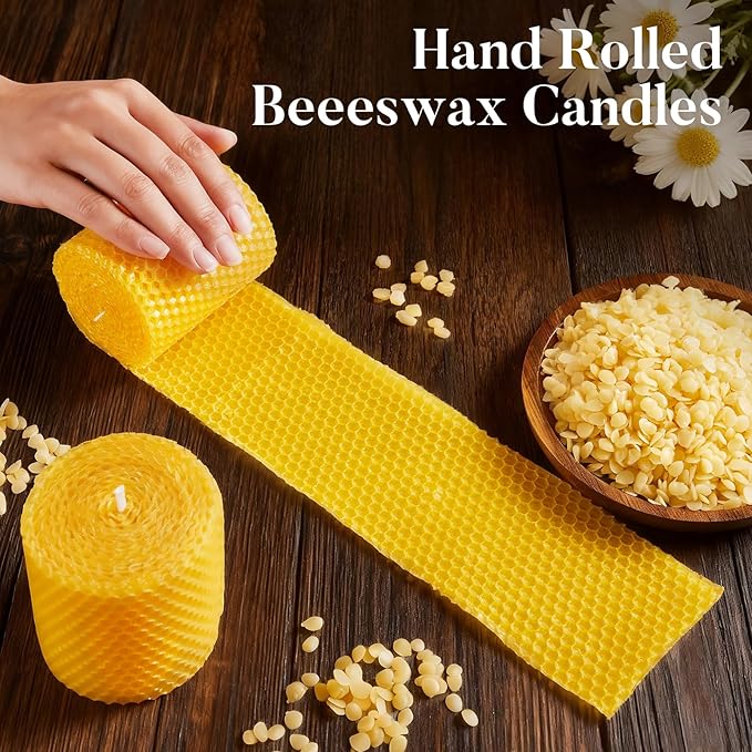 Beeswax Pillar Candles, 3x3 Inch -Set of 3 Hand-Rolled Honeycomb Candle - Long Burning 50+ Hours, Dripless Smokeless Unscented Handmade Beeswax for Home Decor, Prayer, Wedding,SPA